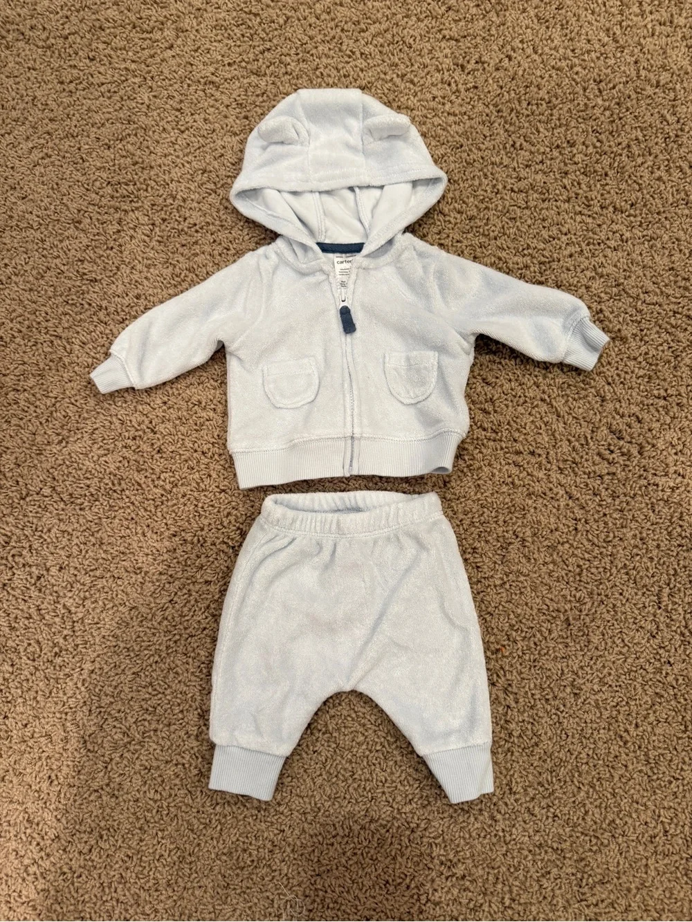Carter’s Newborn Blue Terry Cloth Cotton Puppy Dog Zip-Up Hoodie & Sweatpants